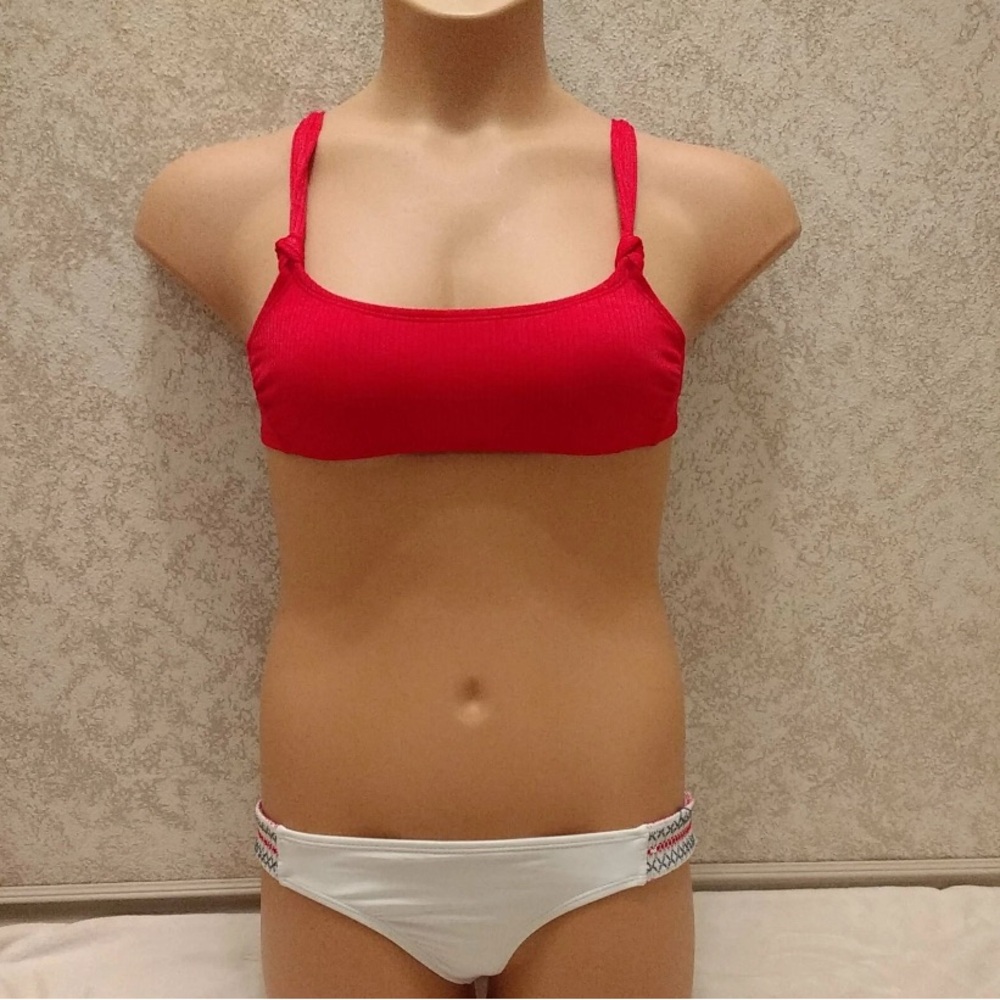 Vibrant Red and Free White Embroidered Bottom